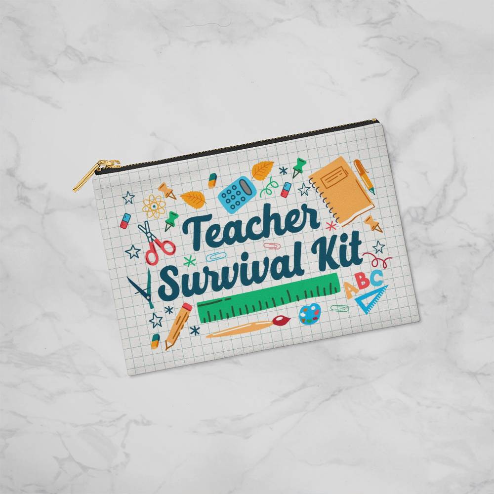 Teacher Survival Kit Fabric Zippered Pouch Small
