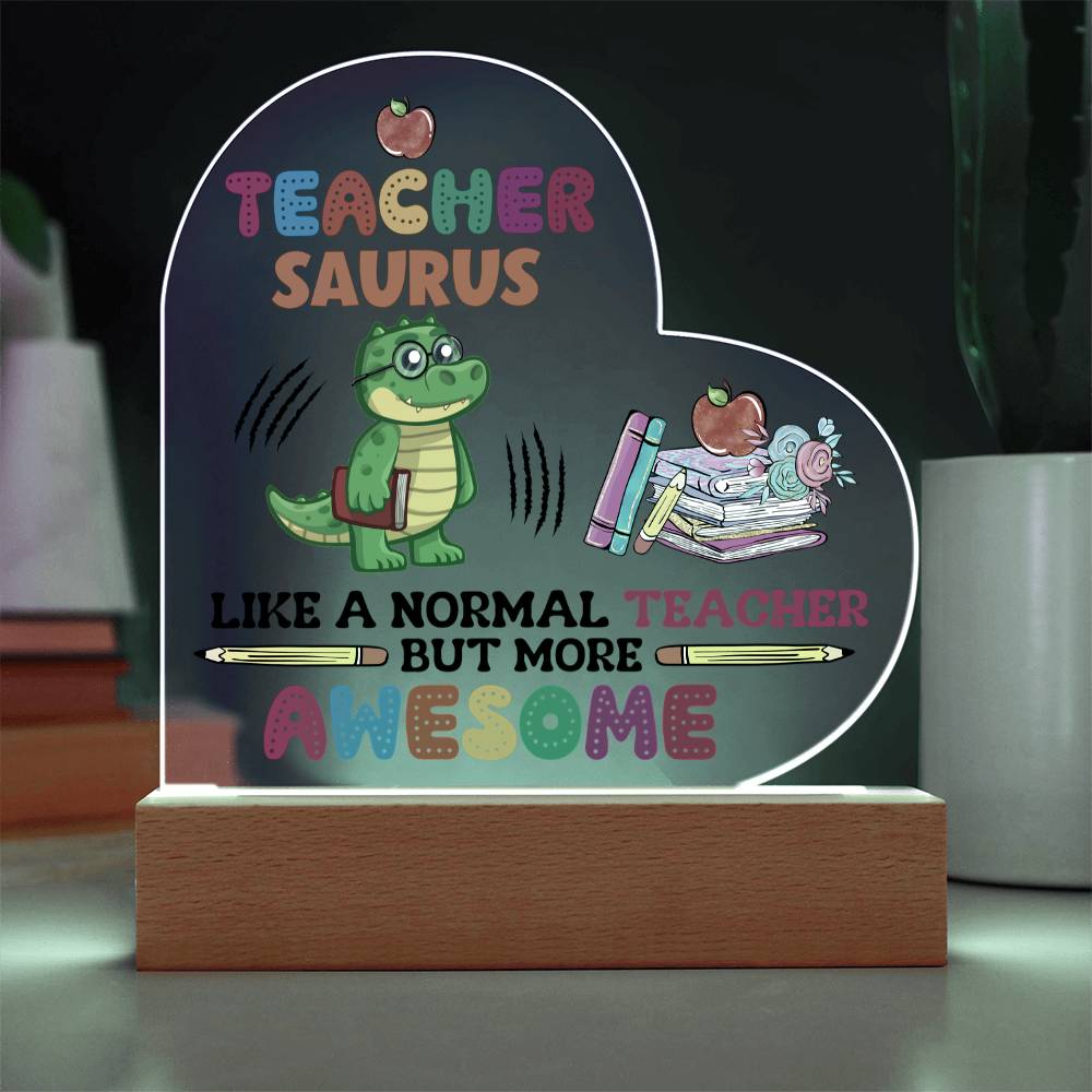 Teacher Saurus Acrylic Heart Plaque