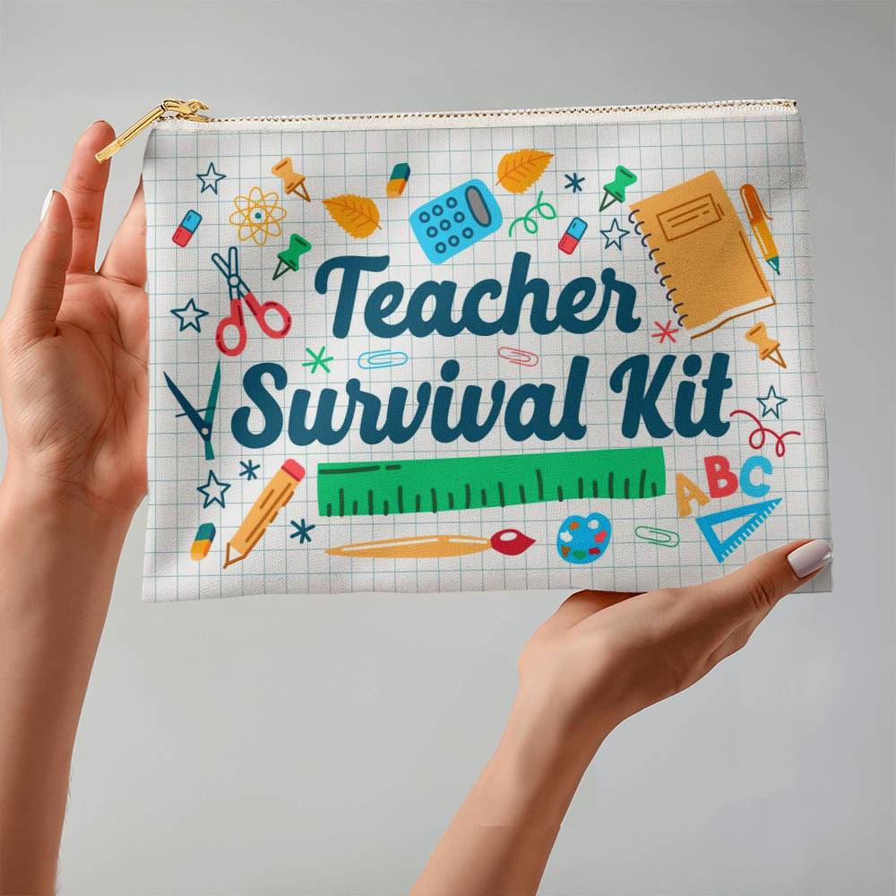 Teacher Survival Fabric Zippered Pouch Large