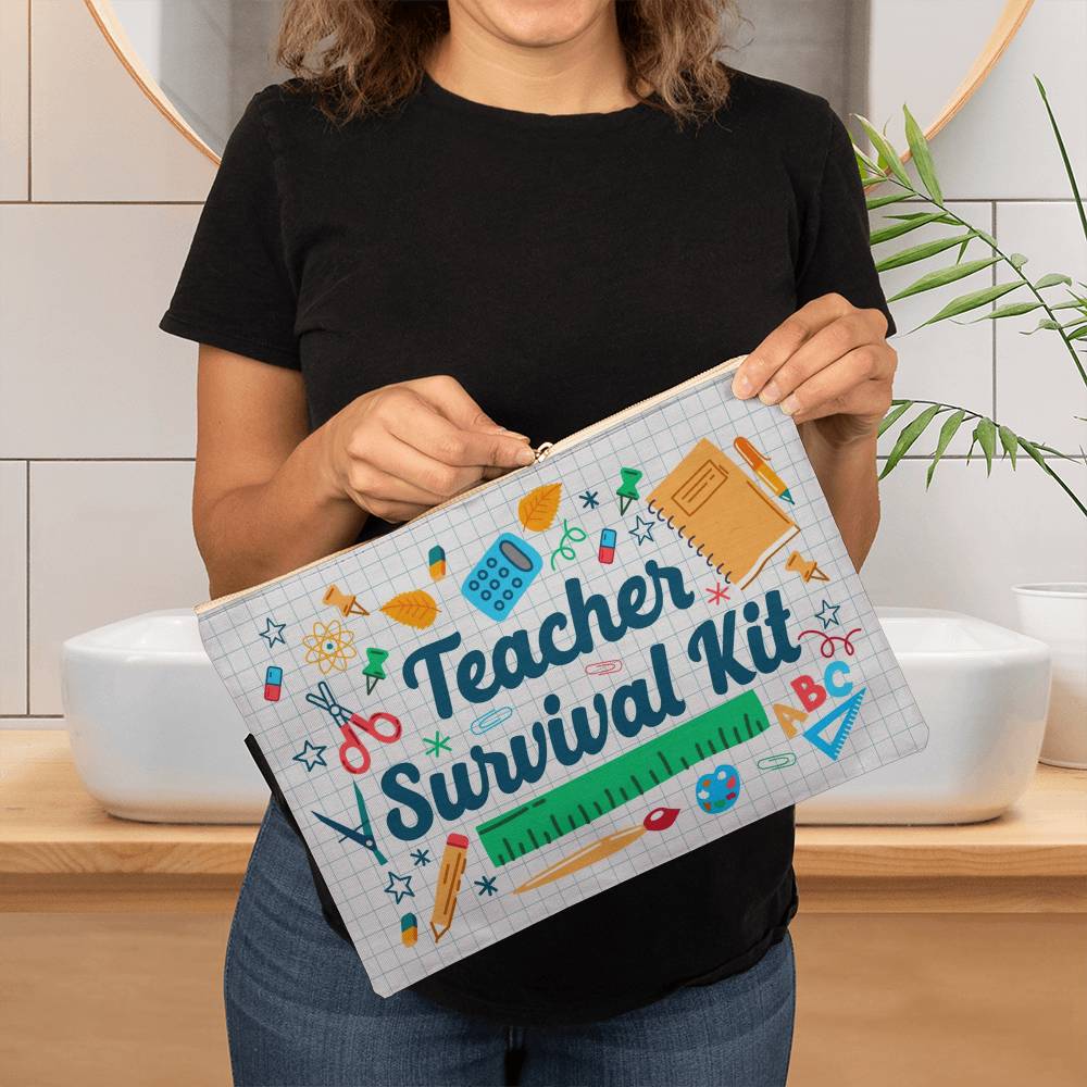 Teacher Survival Fabric Zippered Pouch Large