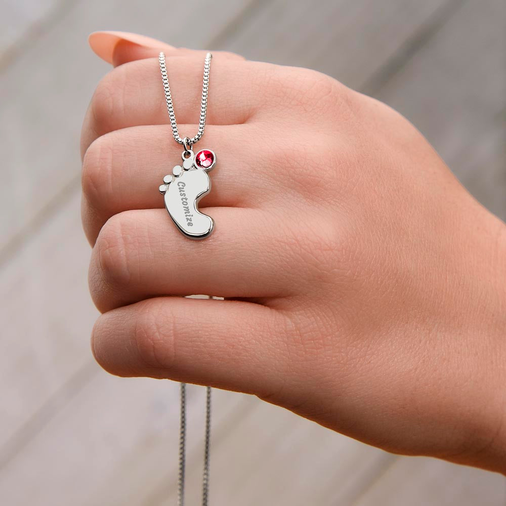 Personalized Mommy Gift Baby Feet Necklace with Birthstone | Mother's Day Gift | Custom Kid Name