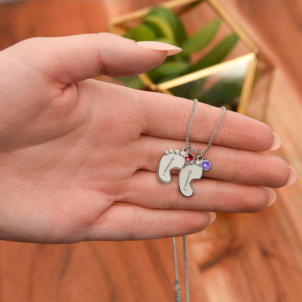 Personalized Mommy Gift Baby Feet Necklace with Birthstone | Mother's Day Gift | Custom Kid Name