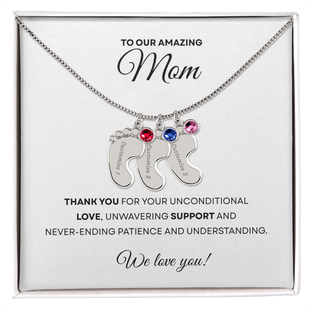 Personalized Mommy Gift Baby Feet Necklace with Birthstone | Mother's Day Gift | Custom Kid Name
