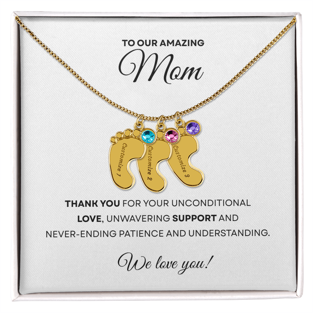 Personalized Mommy Gift Baby Feet Necklace with Birthstone | Mother's Day Gift | Custom Kid Name