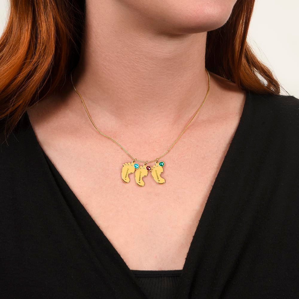 Personalized Mommy Gift Baby Feet Necklace with Birthstone | Mother's Day Gift | Custom Kid Name