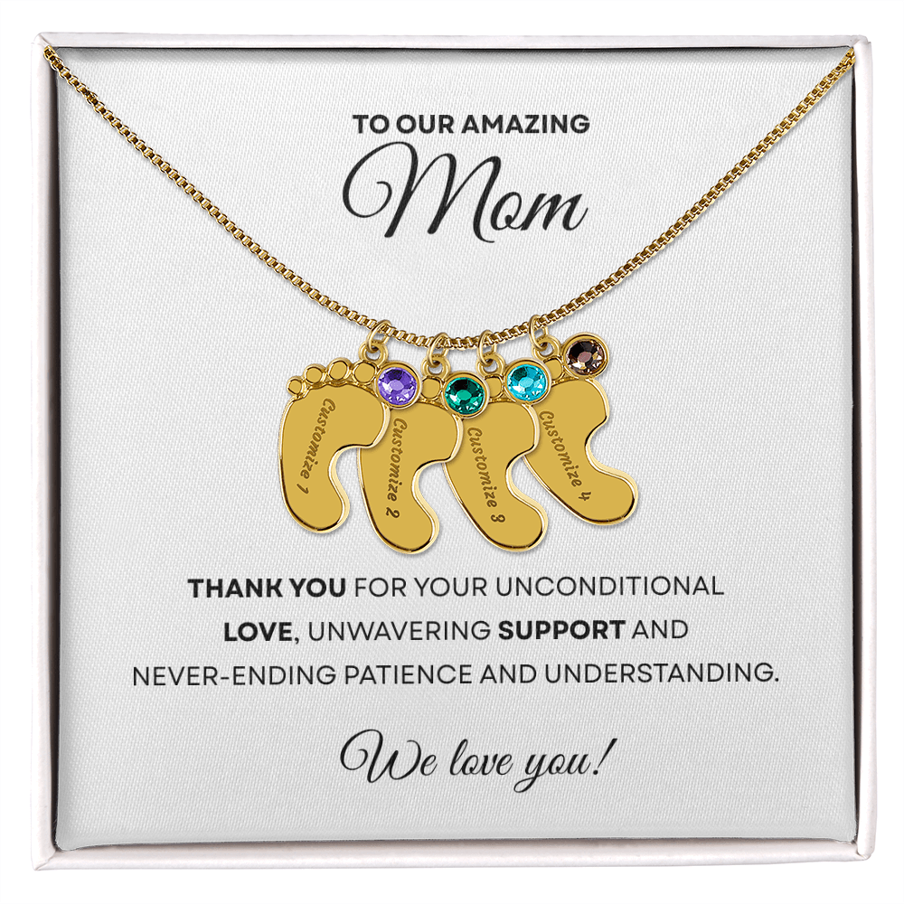 Personalized Mommy Gift Baby Feet Necklace with Birthstone | Mother's Day Gift | Custom Kid Name