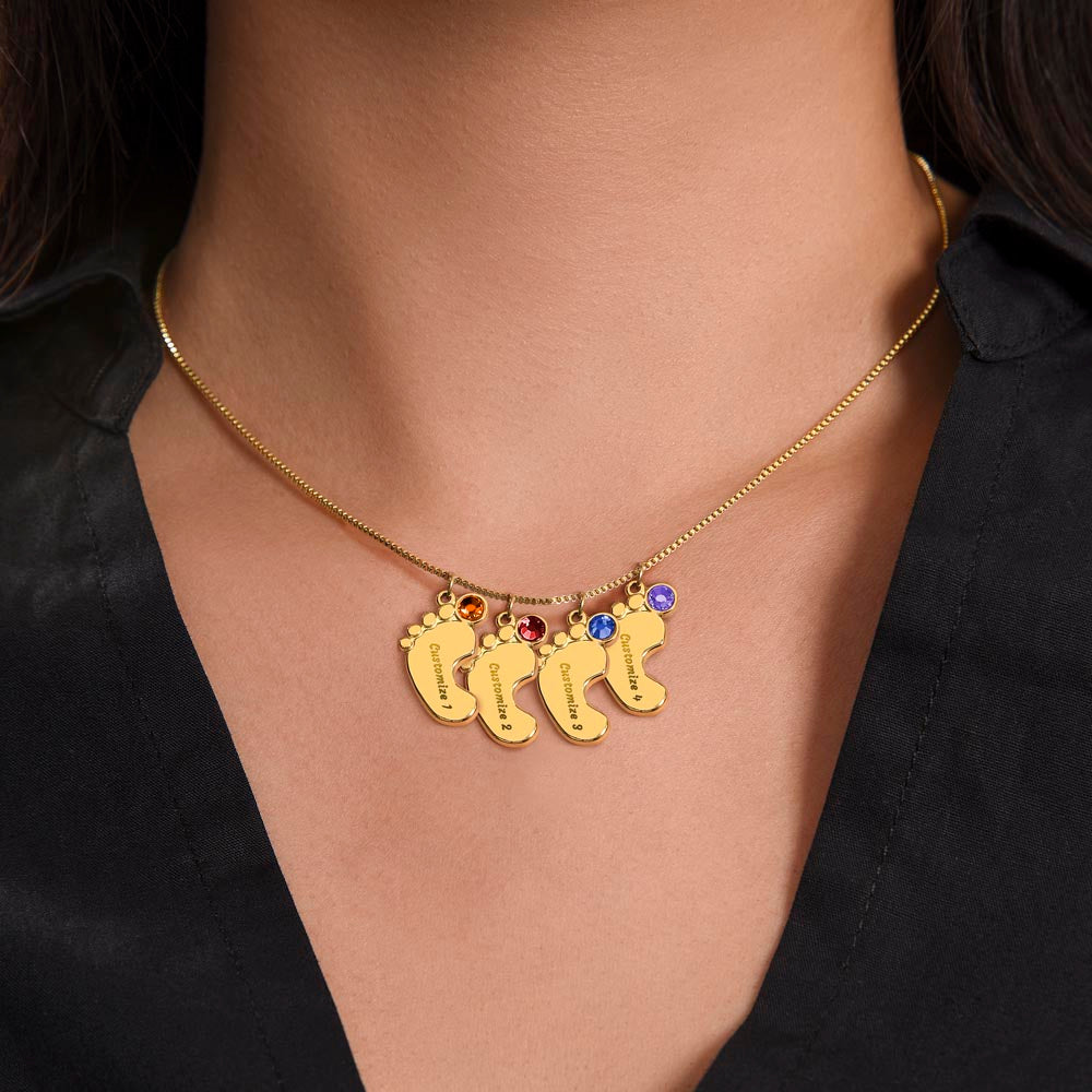 Personalized Mommy Gift Baby Feet Necklace with Birthstone | Mother's Day Gift | Custom Kid Name