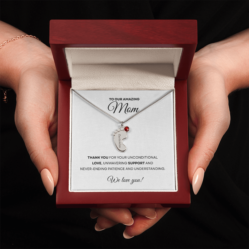 Personalized Mommy Gift Baby Feet Necklace with Birthstone | Mother's Day Gift | Custom Kid Name