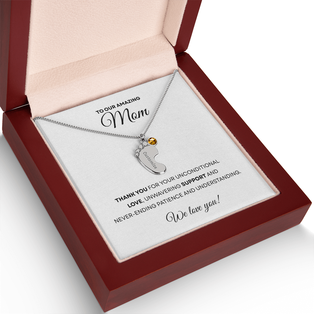 Personalized Mommy Gift Baby Feet Necklace with Birthstone | Mother's Day Gift | Custom Kid Name