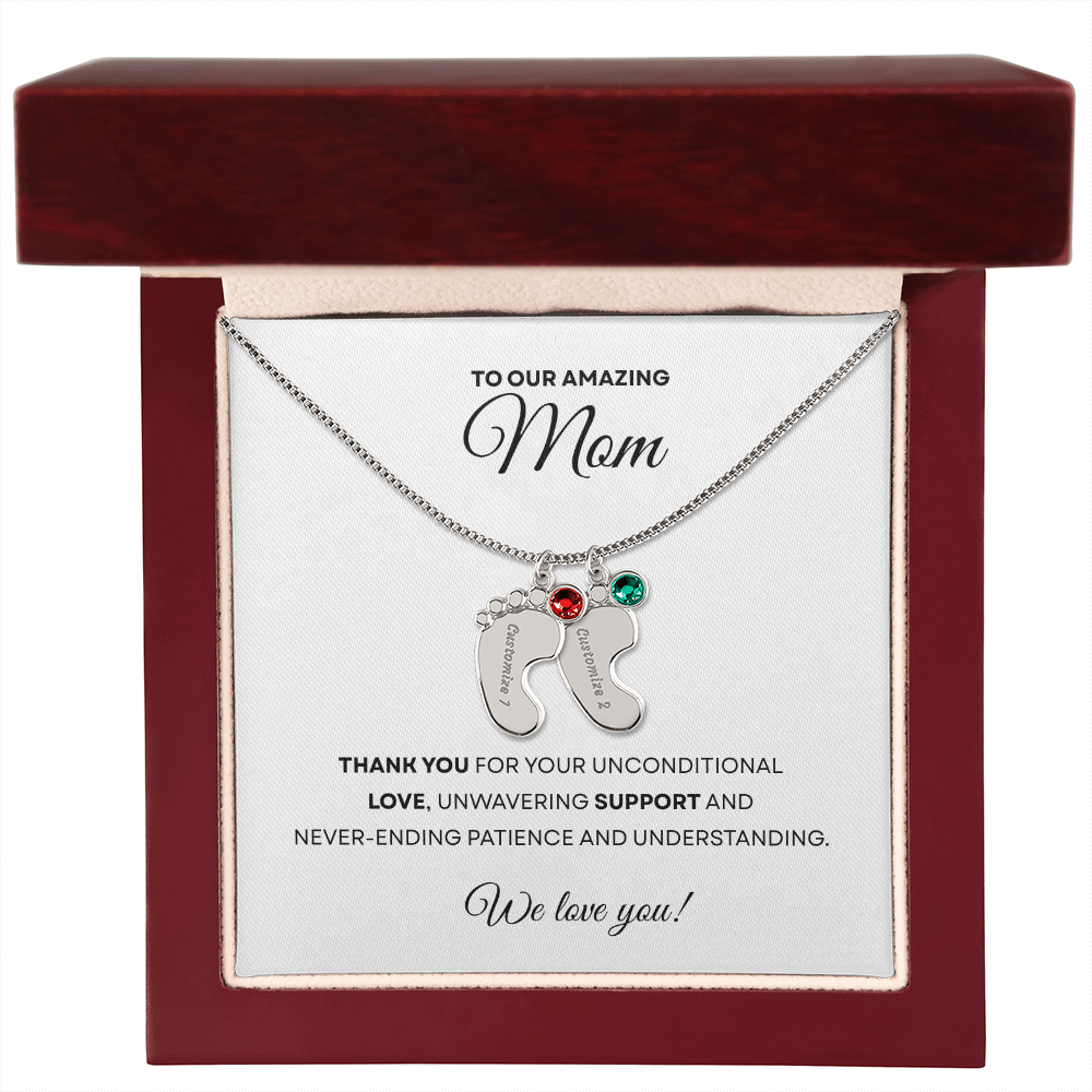 Personalized Mommy Gift Baby Feet Necklace with Birthstone | Mother's Day Gift | Custom Kid Name