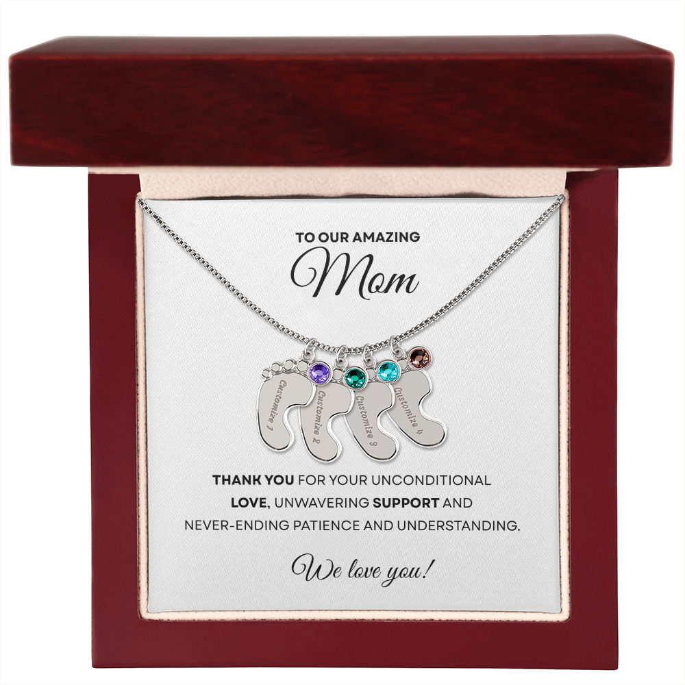 Personalized Mommy Gift Baby Feet Necklace with Birthstone | Mother's Day Gift | Custom Kid Name