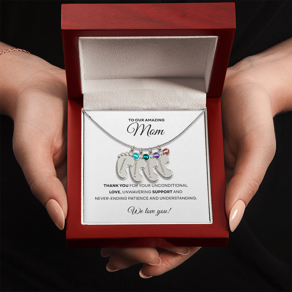 Personalized Mommy Gift Baby Feet Necklace with Birthstone | Mother's Day Gift | Custom Kid Name