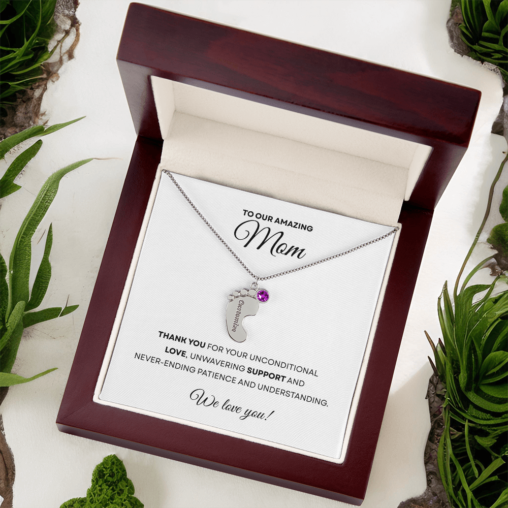 Personalized Mommy Gift Baby Feet Necklace with Birthstone | Mother's Day Gift | Custom Kid Name