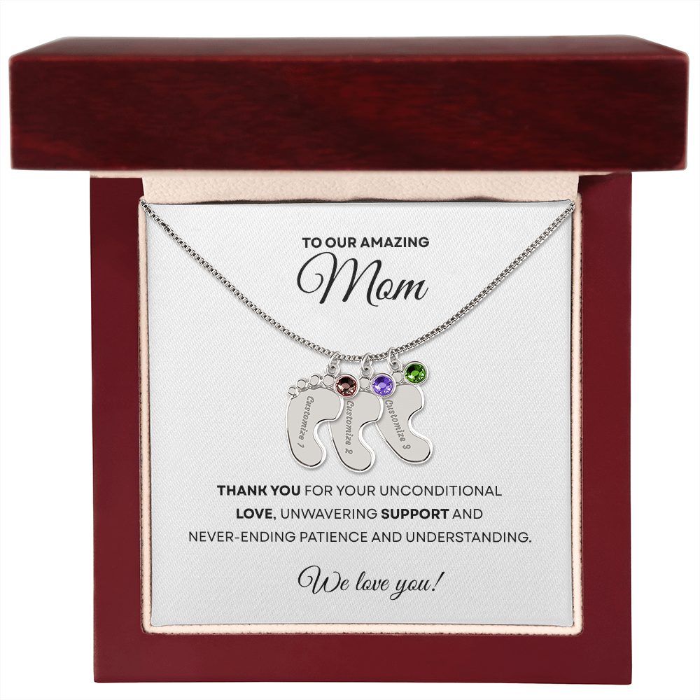 Personalized Mommy Gift Baby Feet Necklace with Birthstone | Mother's Day Gift | Custom Kid Name