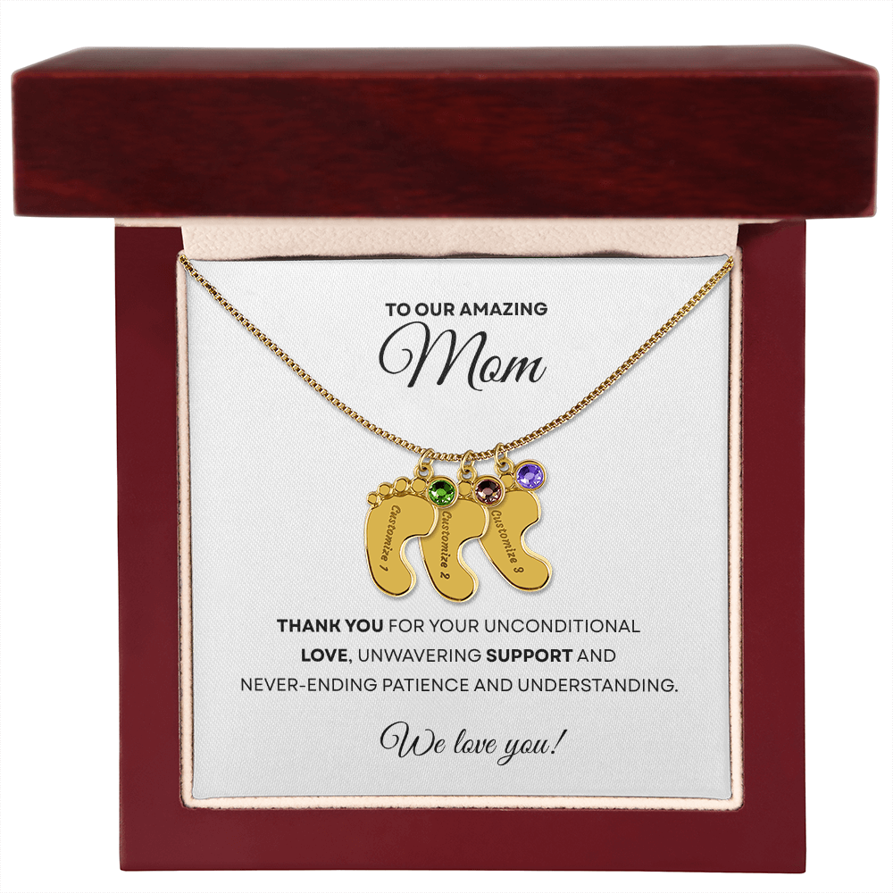 Personalized Mommy Gift Baby Feet Necklace with Birthstone | Mother's Day Gift | Custom Kid Name