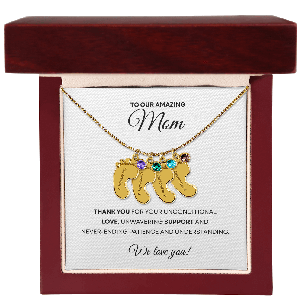Personalized Mommy Gift Baby Feet Necklace with Birthstone | Mother's Day Gift | Custom Kid Name