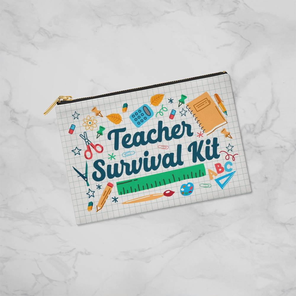 Teacher Survival Fabric Zippered Pouch Large
