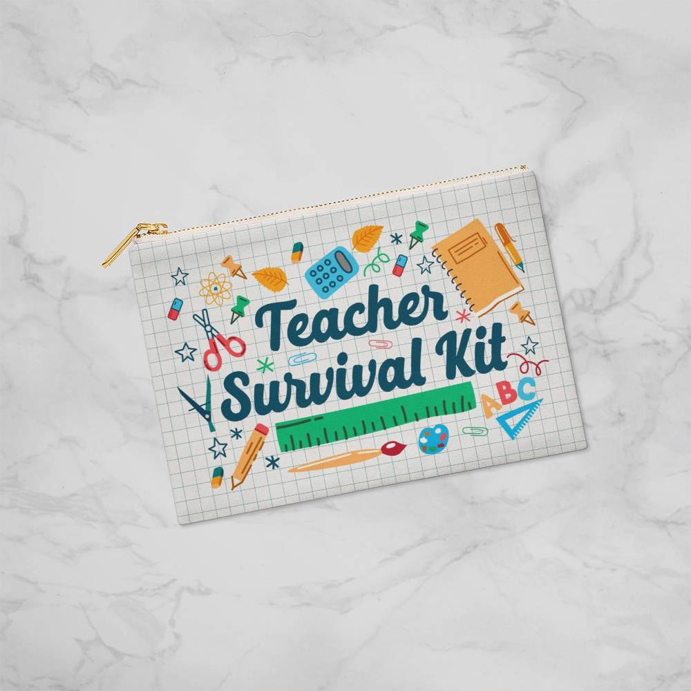 Teacher Survival  Kit Fabric Zippered Pouch Small