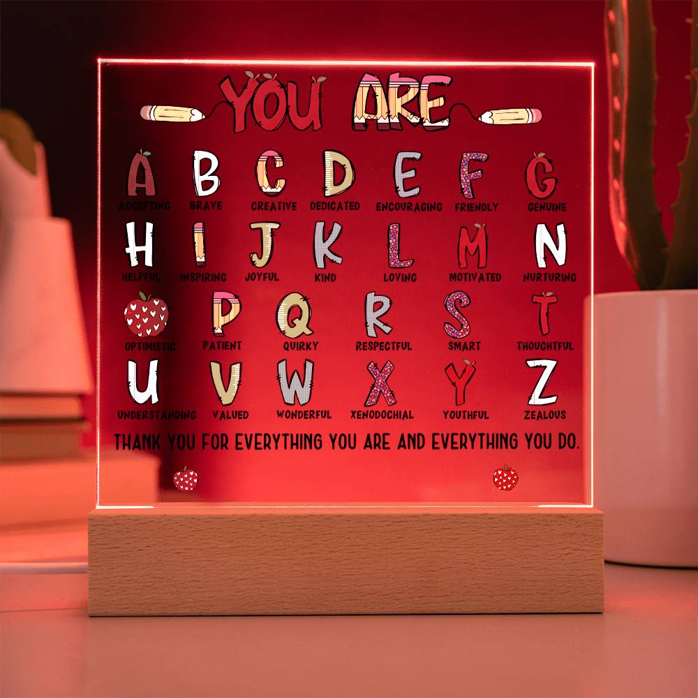 You Are ABC Teacher Acrylic Square Plaque