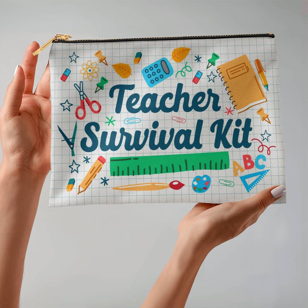 Teacher Survival Fabric Zippered Pouch Large