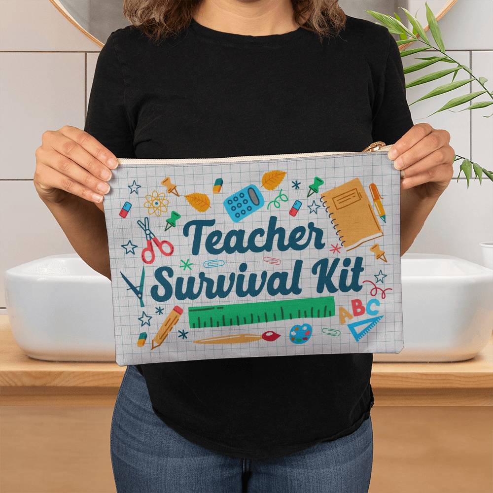 Teacher Survival Fabric Zippered Pouch Large