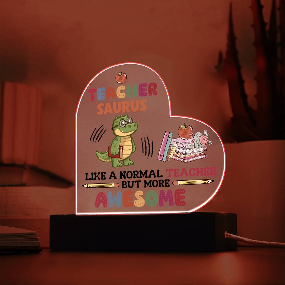 Teacher Saurus Acrylic Heart Plaque