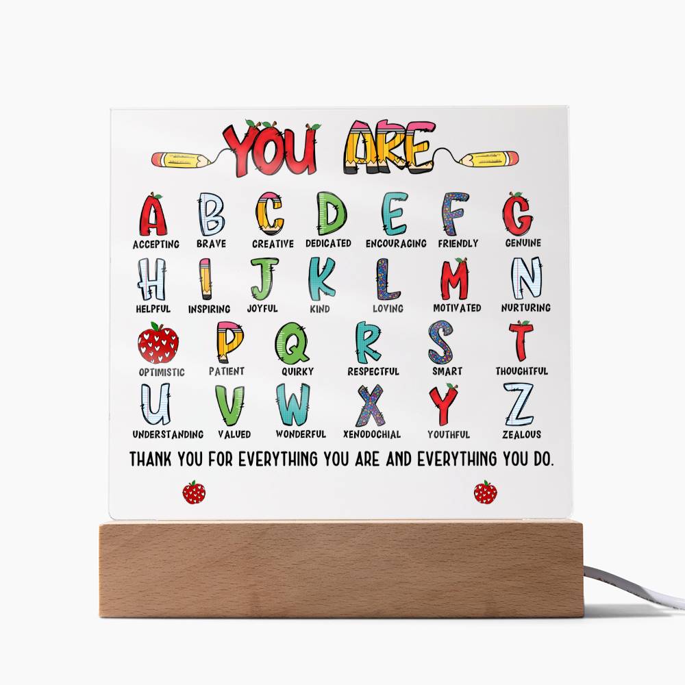 You Are ABC Teacher Acrylic Square Plaque