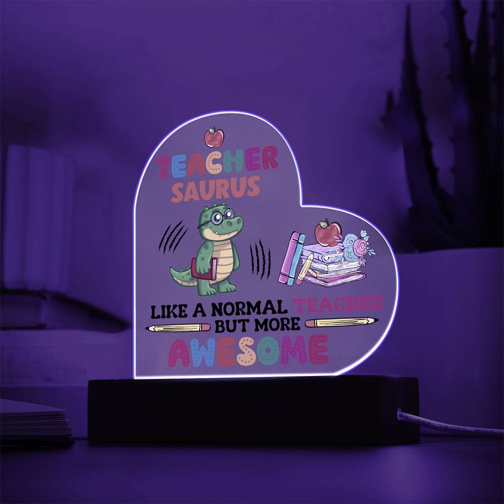 Teacher Saurus Acrylic Heart Plaque