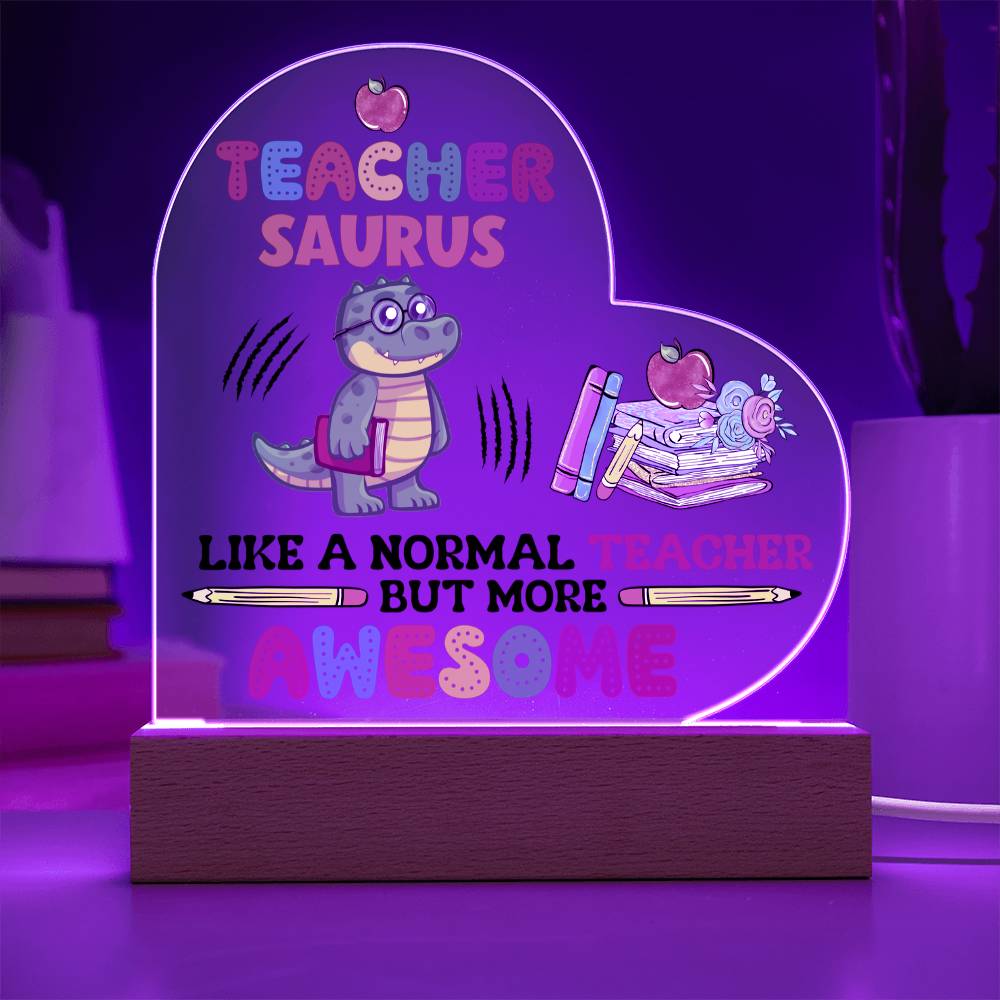 Teacher Saurus Acrylic Heart Plaque