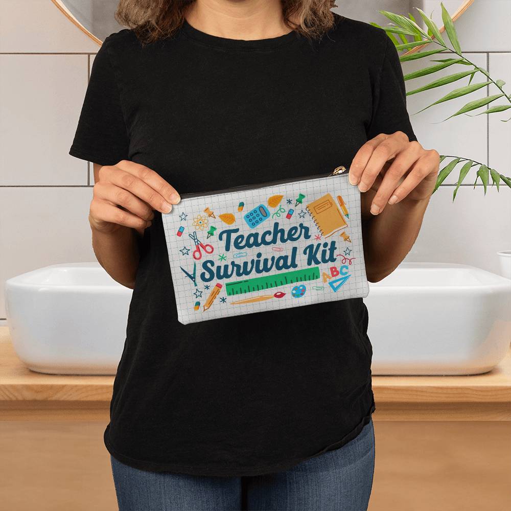 Teacher Survival  Kit Fabric Zippered Pouch Small