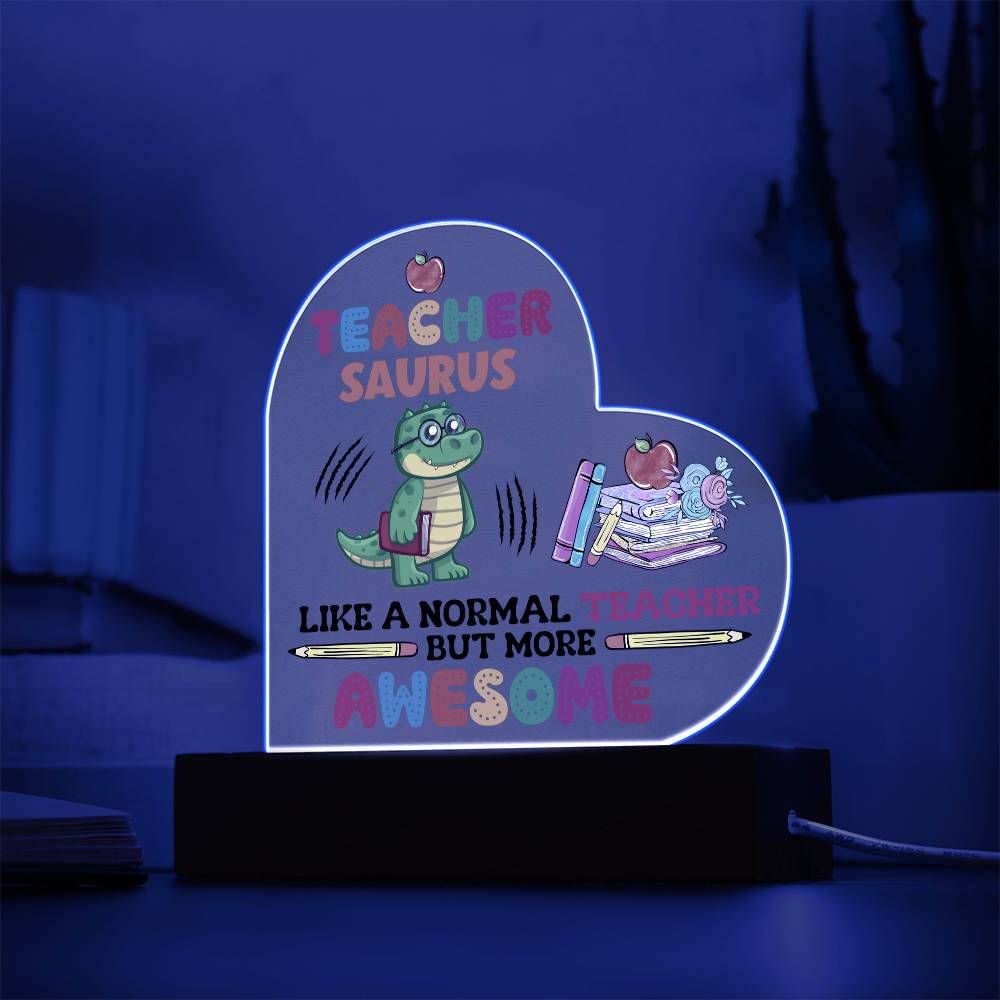 Teacher Saurus Acrylic Heart Plaque