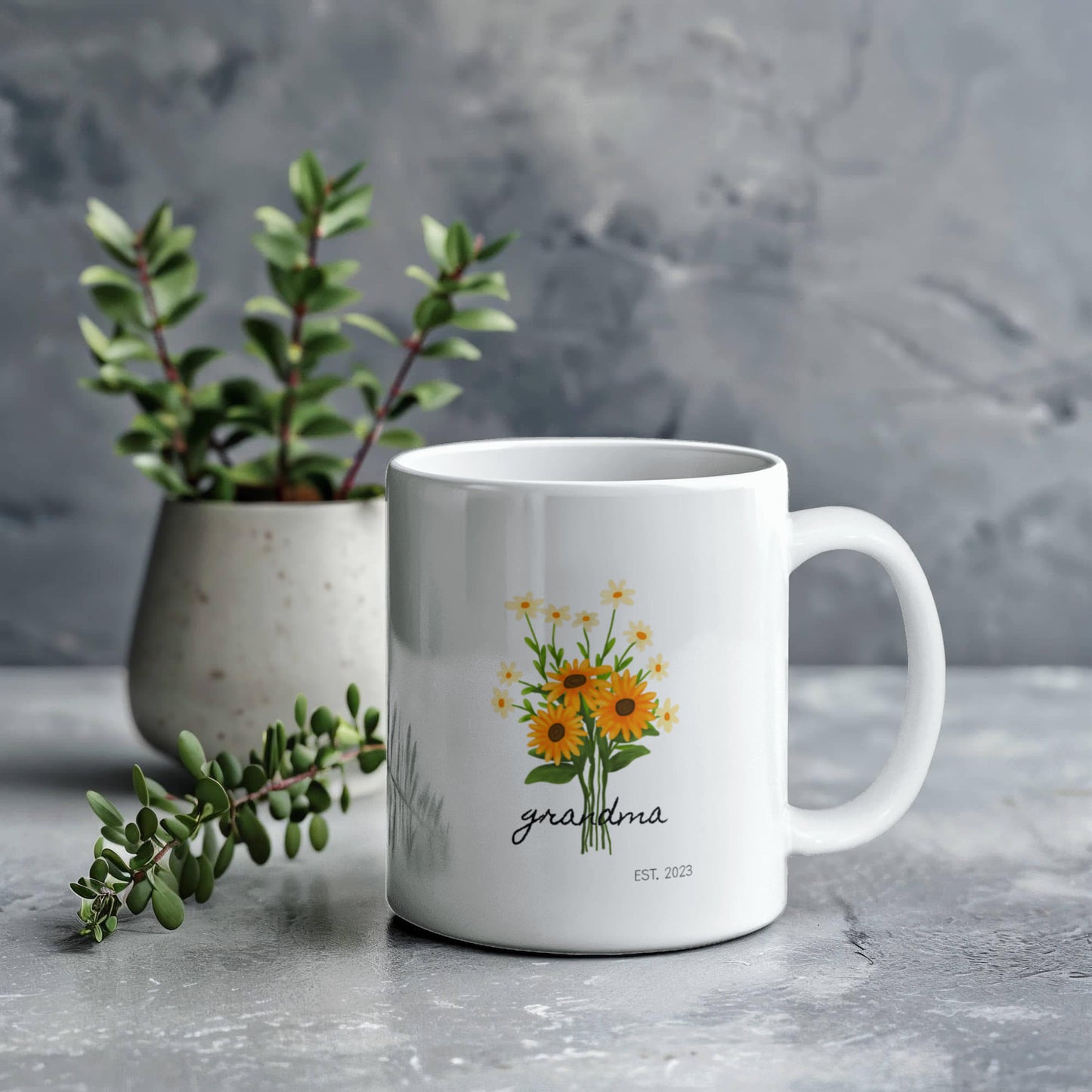 Grandma EST  Sunflower | White Ceramic Mug