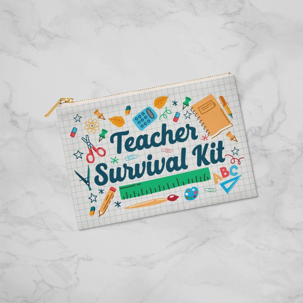 Teacher Survival Fabric Zippered Pouch Large
