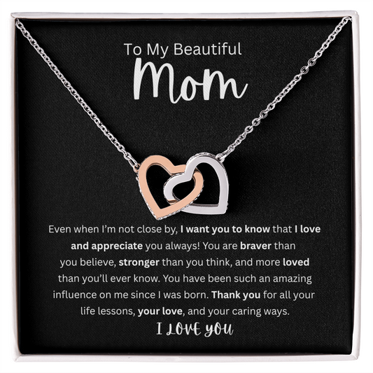 To My Beautiful Mom | Interlocking Hearts  Necklace