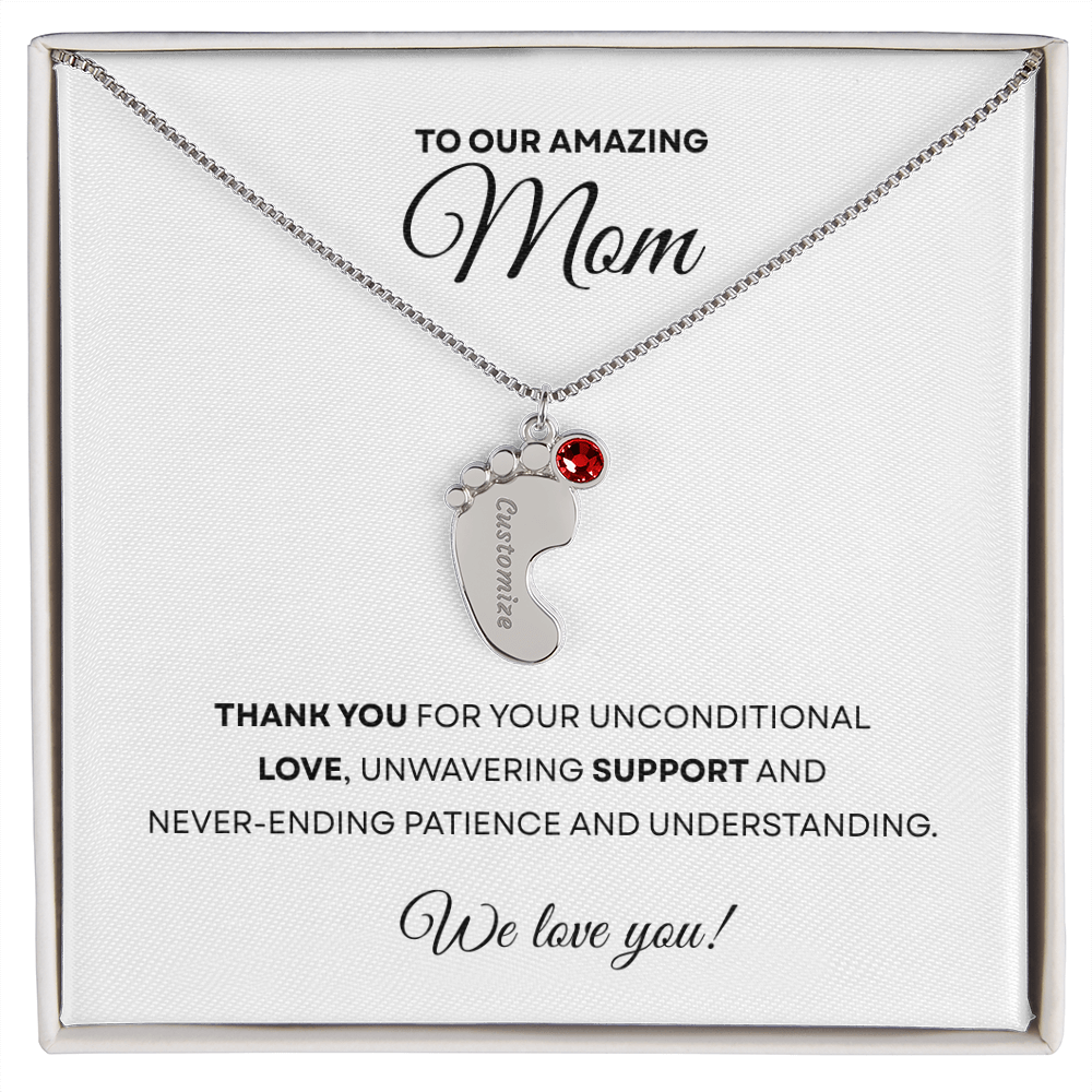 Personalized  Mommy Gift Baby Feet Necklace with Birthstone | Mother's Day Gift | Custom Kid Name
