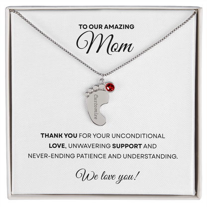 Personalized  Mommy Gift Baby Feet Necklace with Birthstone | Mother's Day Gift | Custom Kid Name