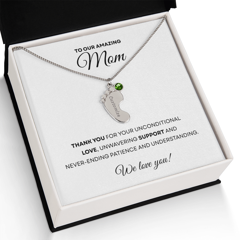 Personalized  Mommy Gift Baby Feet Necklace with Birthstone | Mother's Day Gift | Custom Kid Name