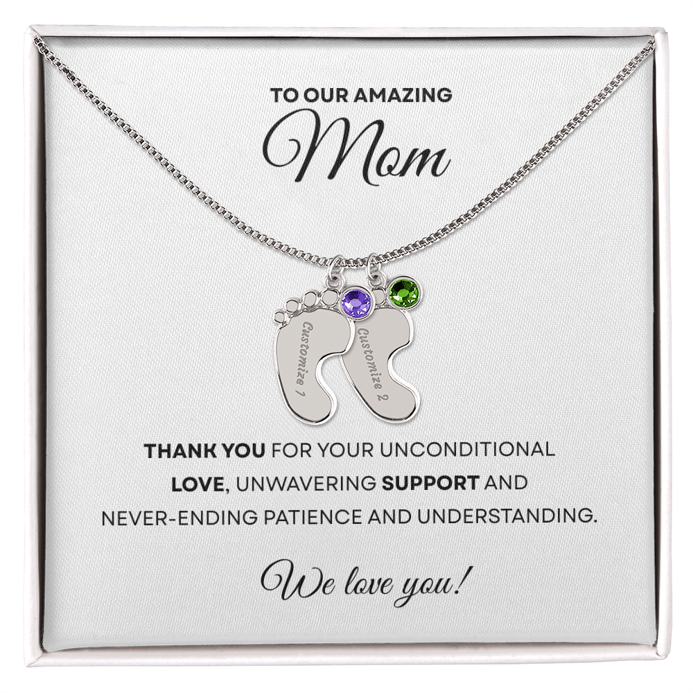 Personalized  Mommy Gift Baby Feet Necklace with Birthstone | Mother's Day Gift | Custom Kid Name