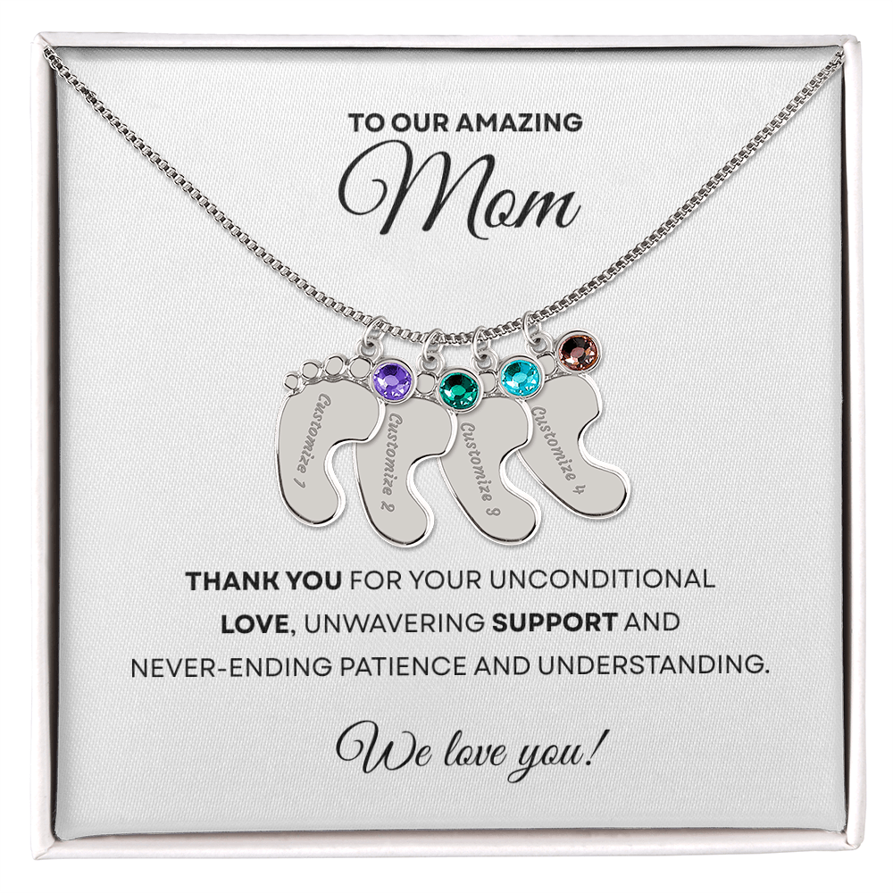 Personalized  Mommy Gift Baby Feet Necklace with Birthstone | Mother's Day Gift | Custom Kid Name