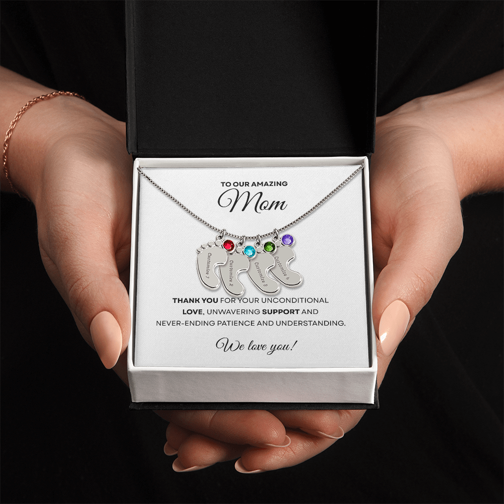 Personalized  Mommy Gift Baby Feet Necklace with Birthstone | Mother's Day Gift | Custom Kid Name