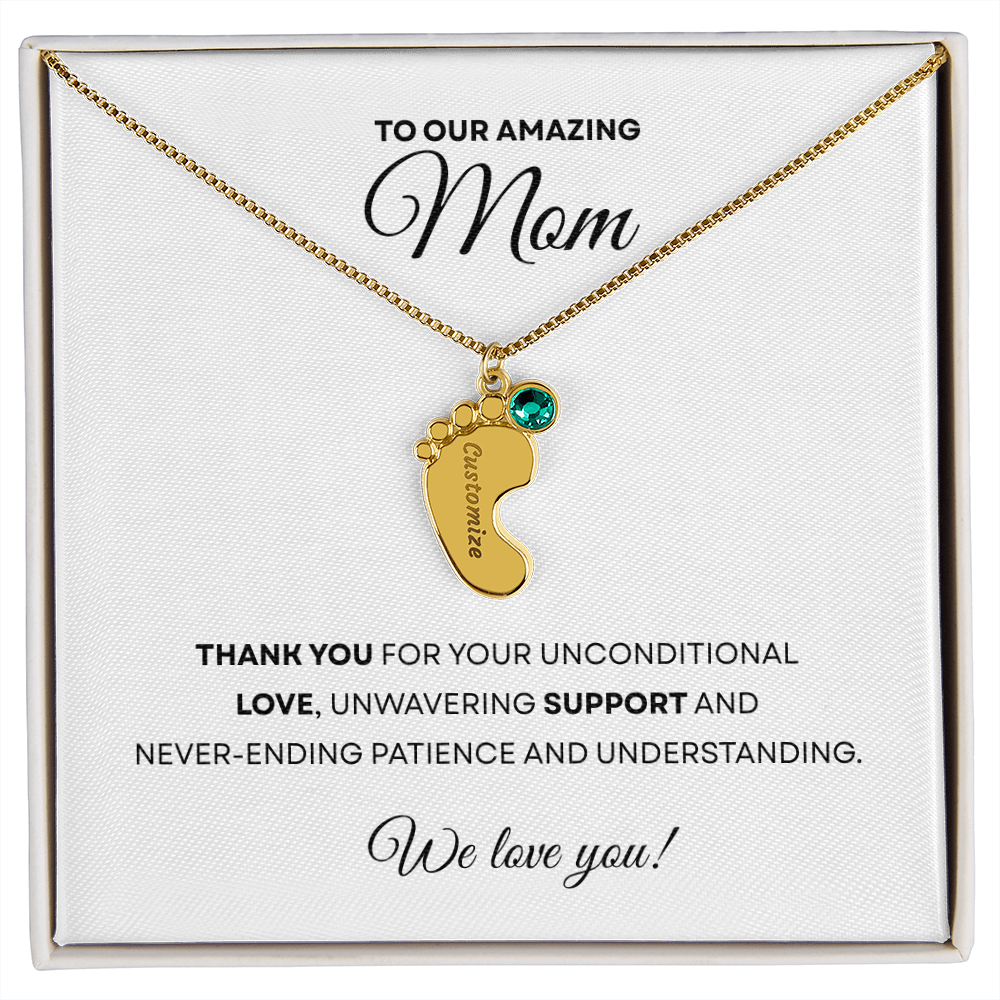 Personalized  Mommy Gift Baby Feet Necklace with Birthstone | Mother's Day Gift | Custom Kid Name
