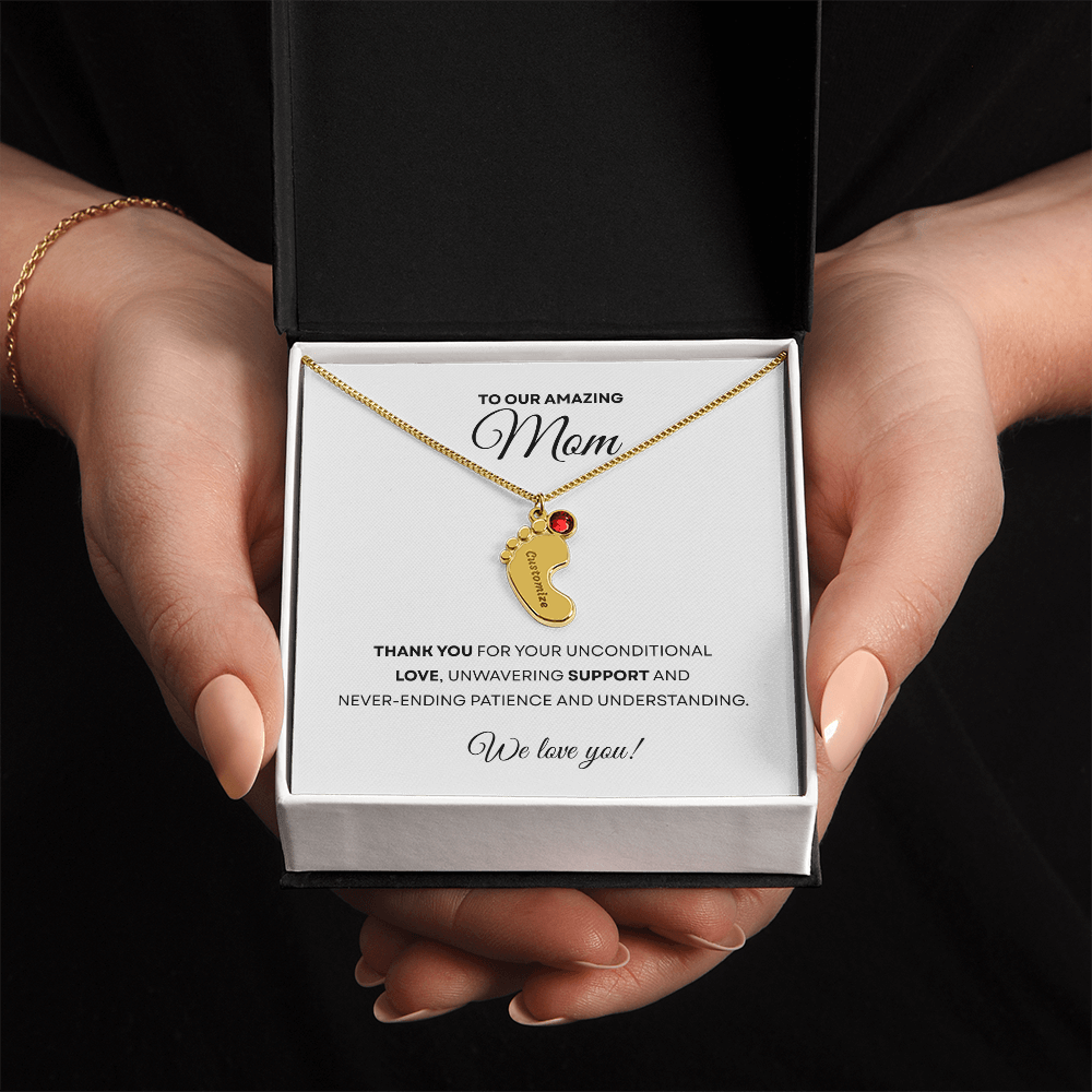 Personalized  Mommy Gift Baby Feet Necklace with Birthstone | Mother's Day Gift | Custom Kid Name