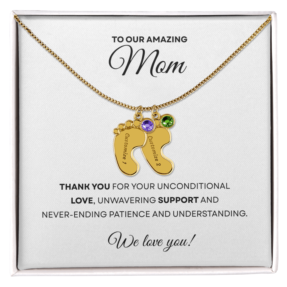 Personalized  Mommy Gift Baby Feet Necklace with Birthstone | Mother's Day Gift | Custom Kid Name