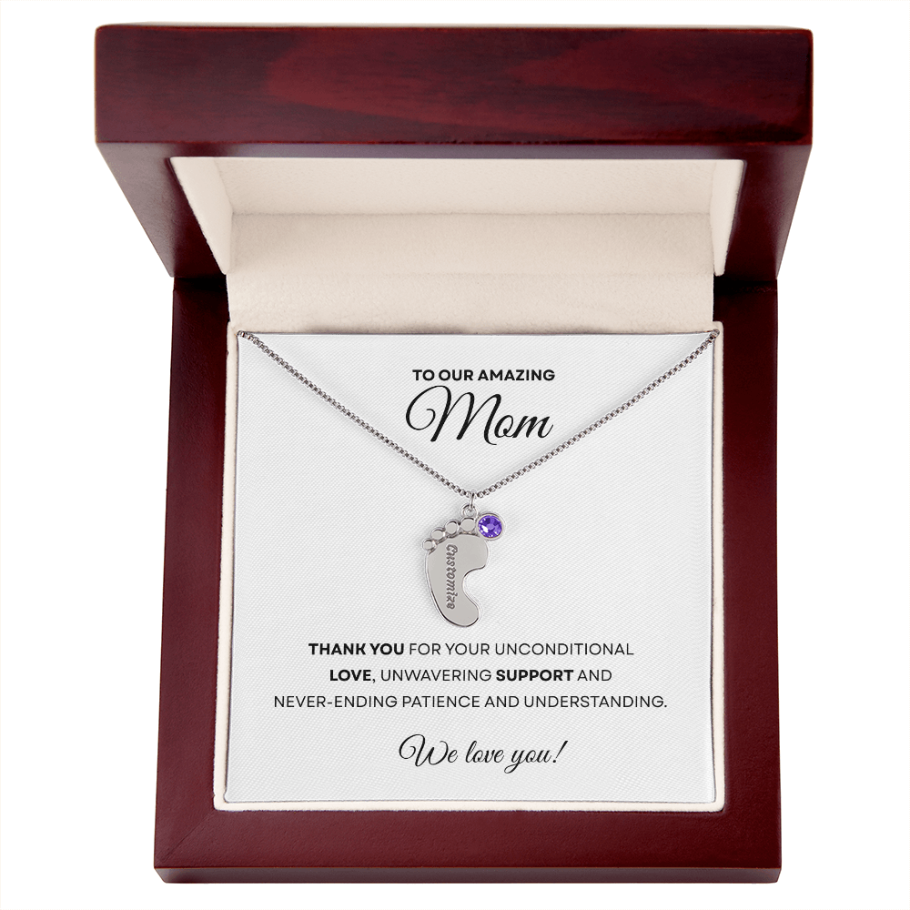 Personalized  Mommy Gift Baby Feet Necklace with Birthstone | Mother's Day Gift | Custom Kid Name