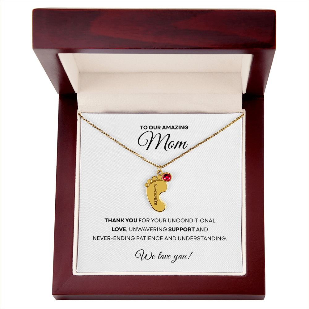 Personalized  Mommy Gift Baby Feet Necklace with Birthstone | Mother's Day Gift | Custom Kid Name