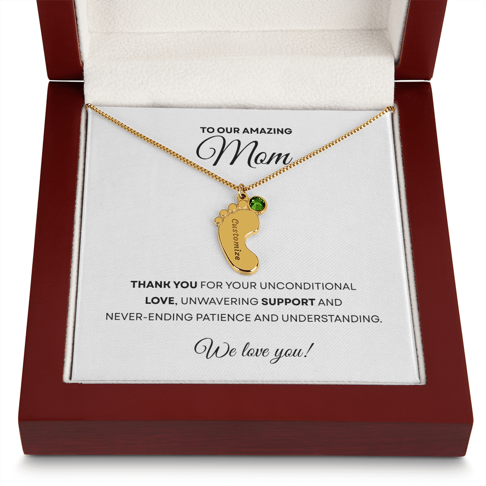 Personalized  Mommy Gift Baby Feet Necklace with Birthstone | Mother's Day Gift | Custom Kid Name
