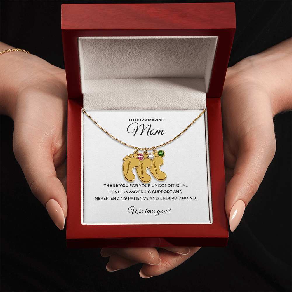 Personalized  Mommy Gift Baby Feet Necklace with Birthstone | Mother's Day Gift | Custom Kid Name
