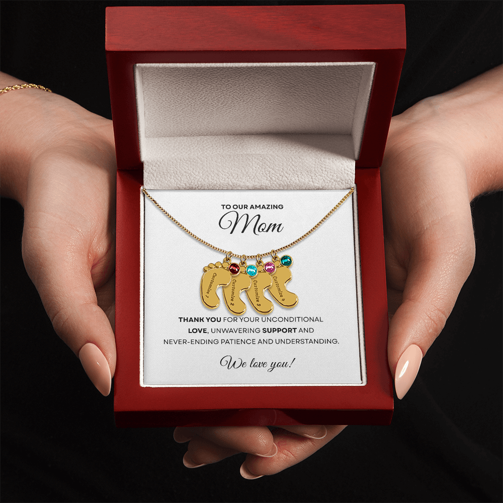 Personalized  Mommy Gift Baby Feet Necklace with Birthstone | Mother's Day Gift | Custom Kid Name