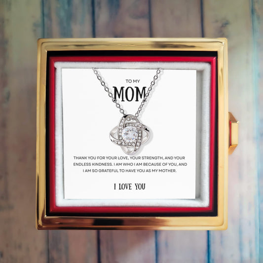 To my Mom Love Knot Necklace  with Rotating Rose Gift Box