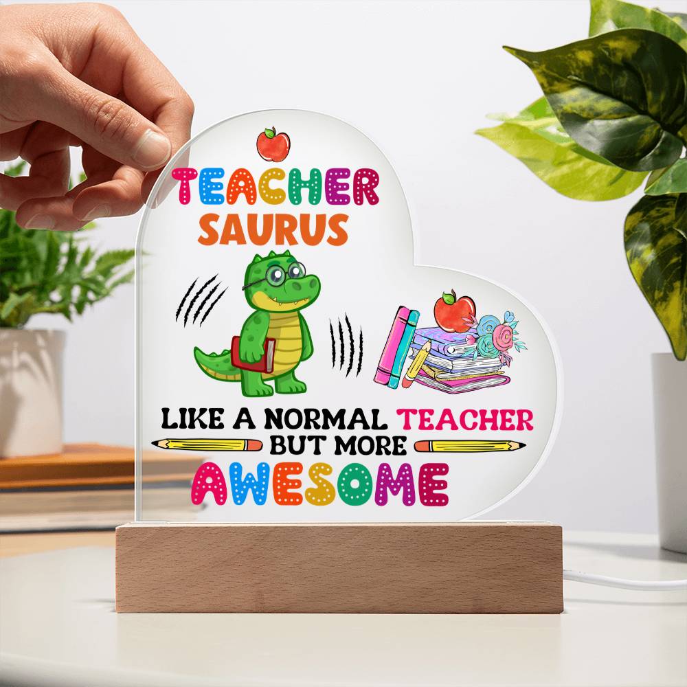 Teacher Saurus Acrylic Heart Plaque